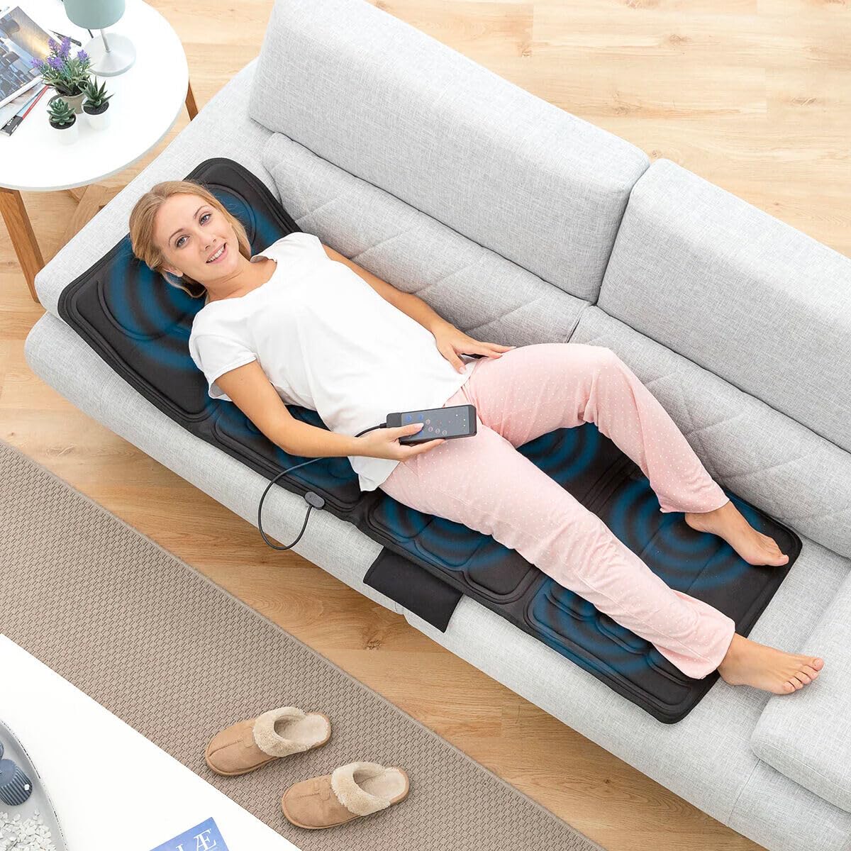 Colchón masajeador eléctrico con calefacción vibración, 10 motores vibrantes, 5 modos de masaje, 3 niveles de intensidad, calefacción lumbar, plegable, control remoto con cable, relajación muscular en