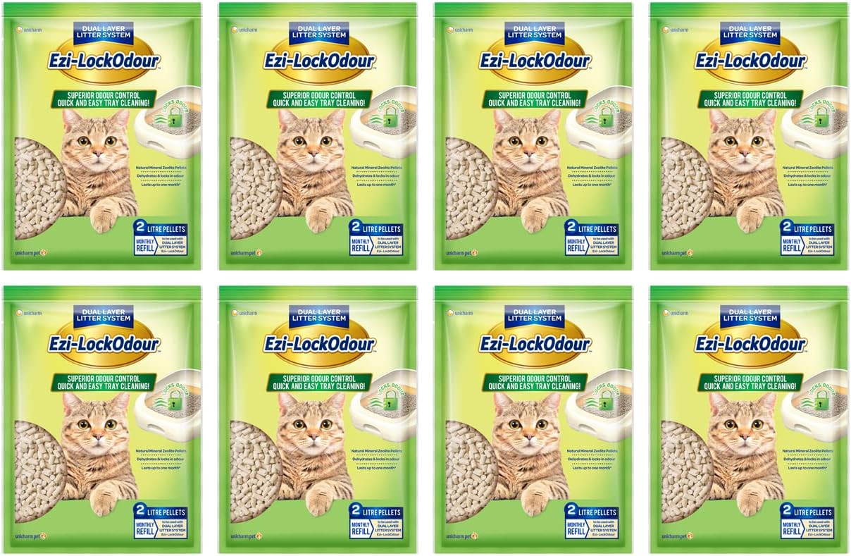 8 x Ezi Lockodour Natural Mineral Zeolite Cat Litter Pellets 2L Bulk
