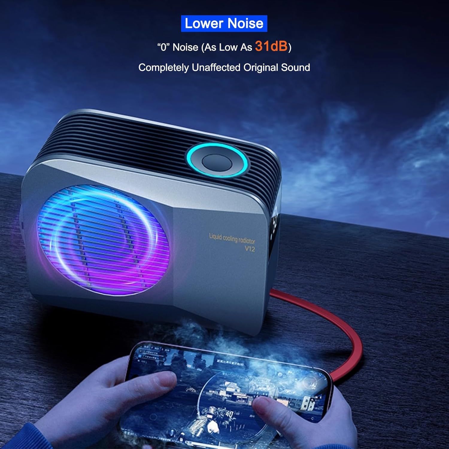 Phone Cooler for Gaming, Live Streaming, 50W Magnetic Cell Phone Cooler with Low Noise Liquid Cooling Radiator for iPhone MagSafe Series/Android/iPad/Tablet, with RGB Cooling Fan (Gray)