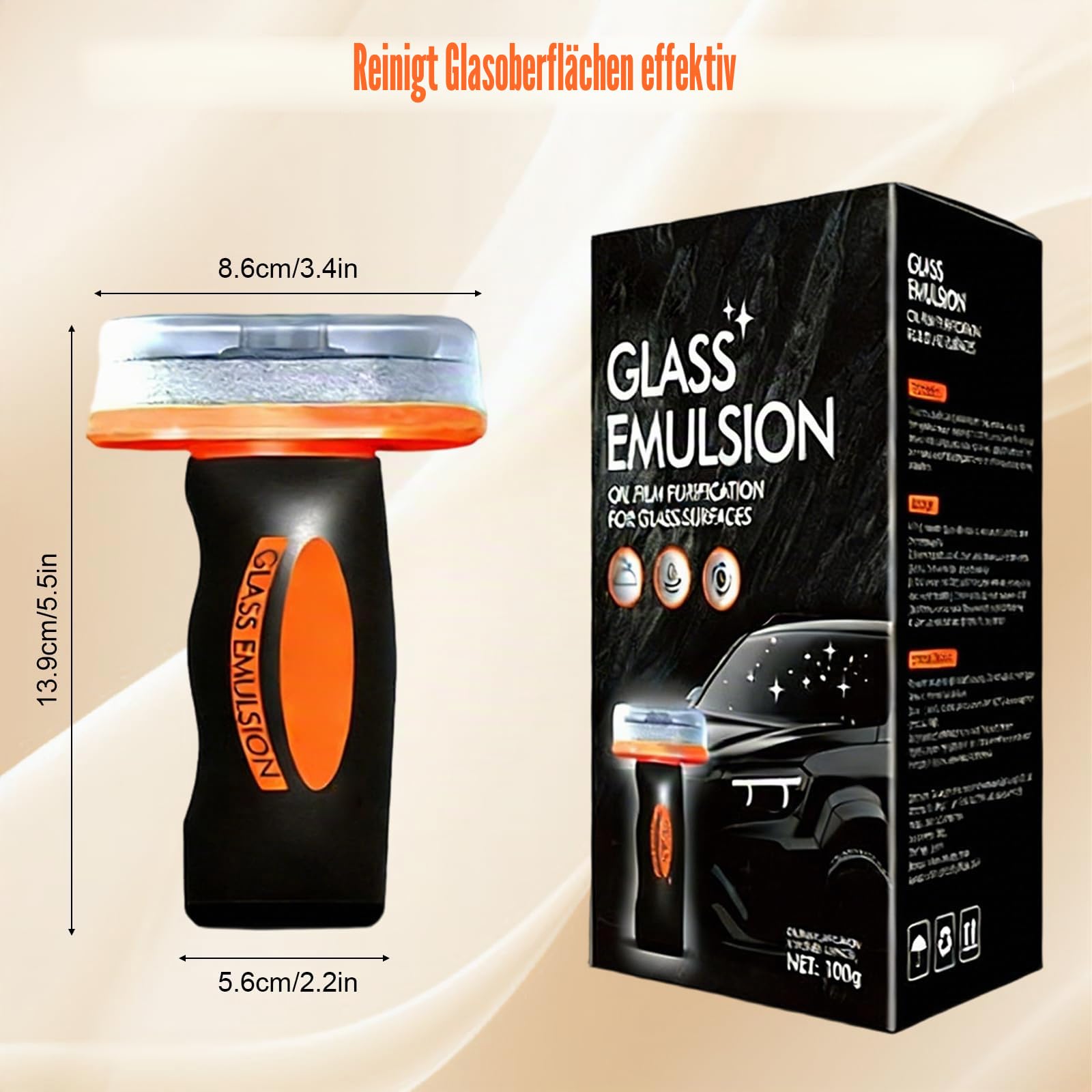 Handheld Ölfilm Entferner für Glas, 2er Pack Glasreiniger Emulsion mit Reinigungsbürste, Windschutzscheiben Reiniger und Scheibenreiniger Auto, für klare Sicht
