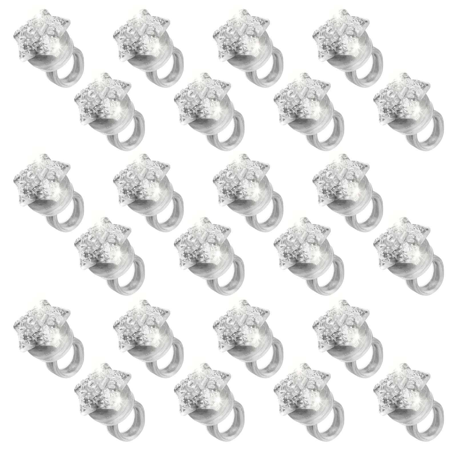 NUDALA 24 Pack White Light Up Star Rings Glow in the Dark Party Flashing LED Jelly Finger Rings for July 4th,Halloween,Christmas,Concert,Goodie Bag Fillers,Raves