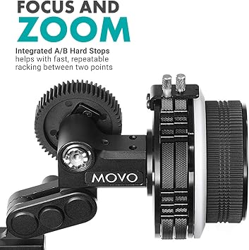 Movo F2X Precision Follow Focus System with Hard Stops and 65mm, 75mm, 85mm Adjustable Gear Rings