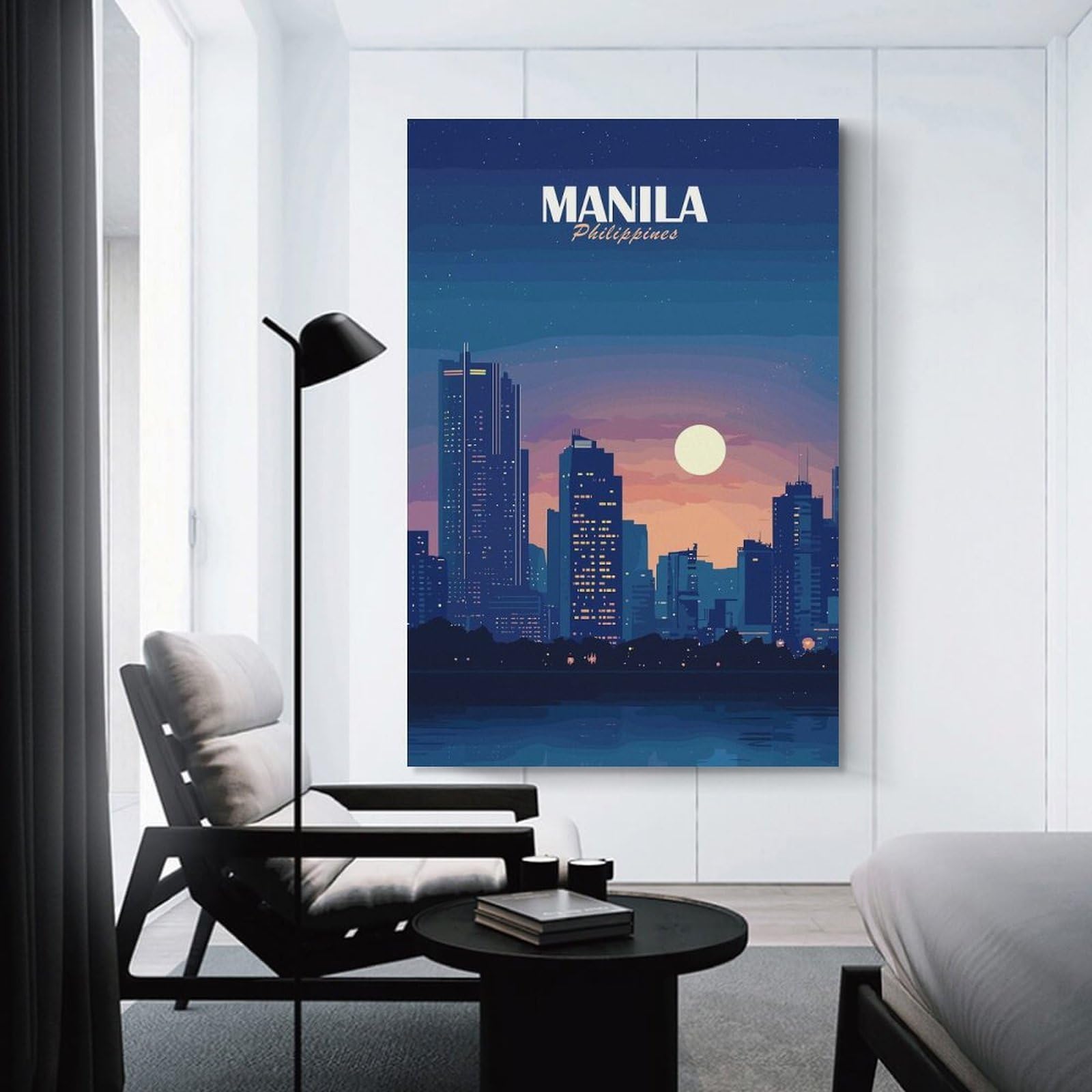 Junmoney Canvas Wall Decor Manila Philippines Cityscape at Night, 20x30inch(50x75cm), for Lounge Decor, Bedroom Walls Or Flats, Eye Catching Artwork for Blank Walls