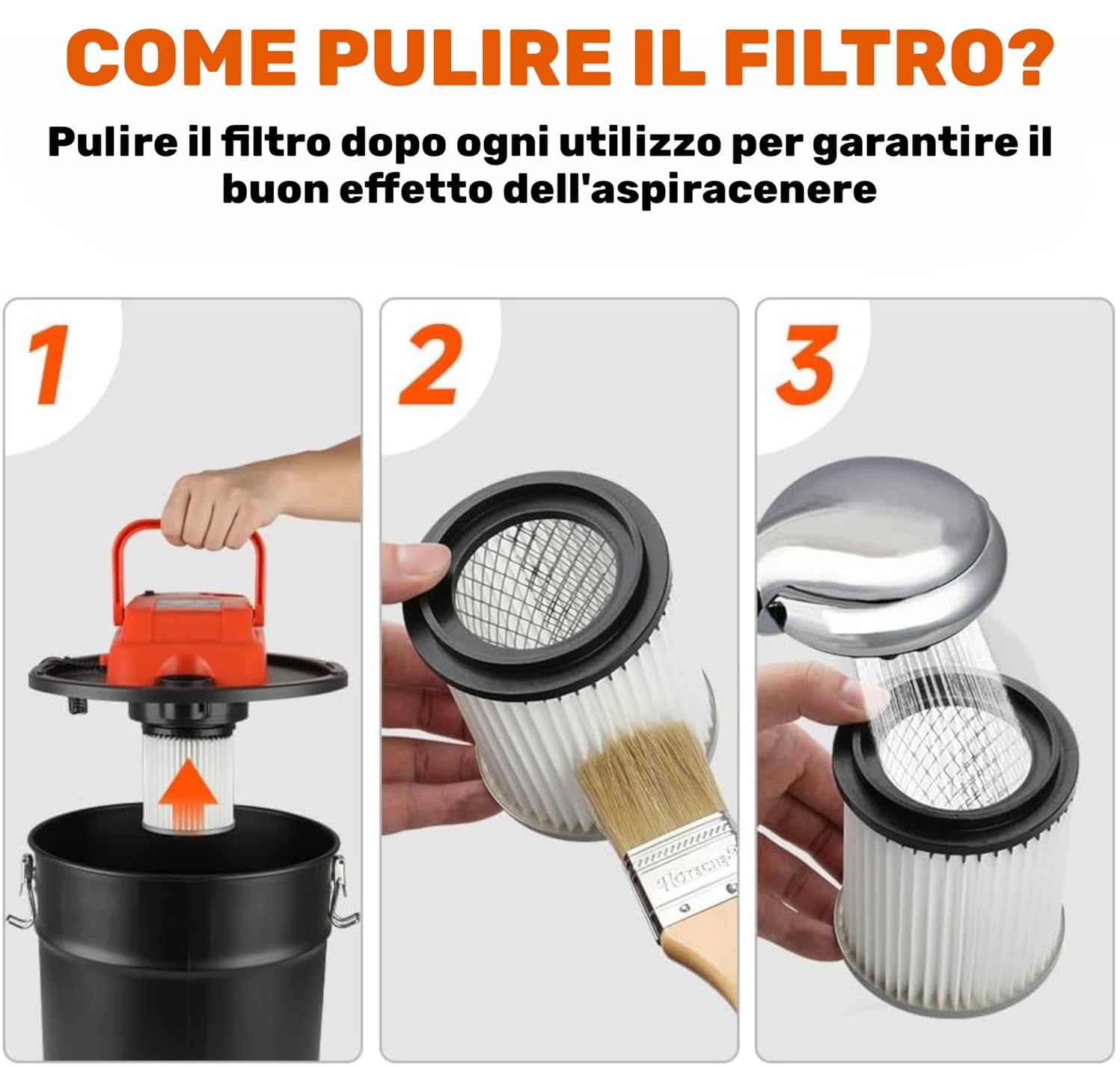 Bidone Aspiracenere Senza Sacco 800W 18LT con filtro HEPA Potenza di Aspirazione 16 KPA Tubo da 1,3 mt Becco in Alluminio Aspira Cenere per Camino Stufa a Pellet Barbecue con Funzione Soffiante
