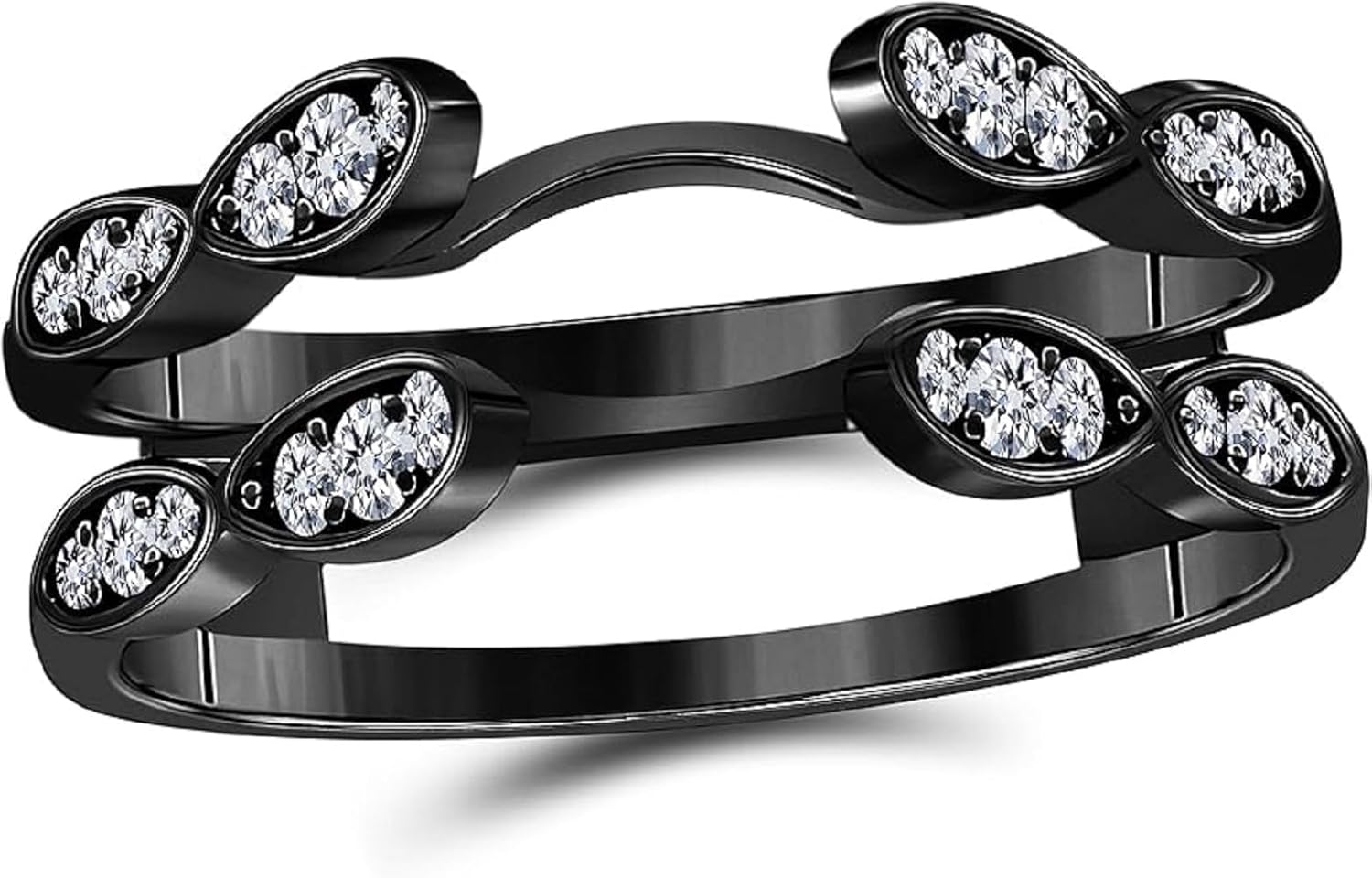 14K Black Gold Finish Round Cut White Diamond Fancy Engagement Wedding Wrap Enhancer Ring Guard For Women's