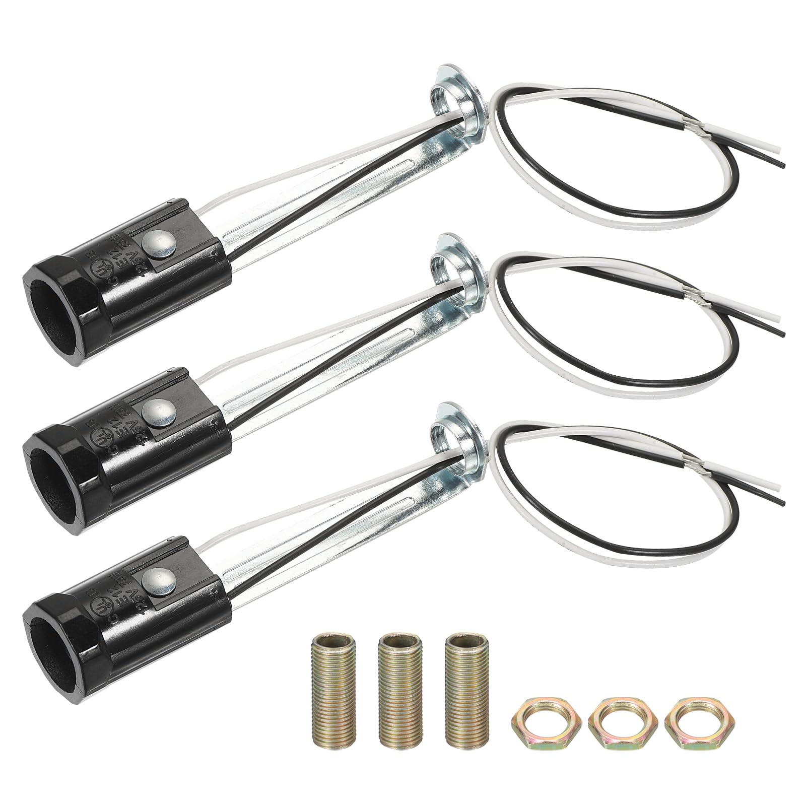 PATIKIL Candelabra Base Lamp Holder Light Socket, 3pcs UL Listed Keyless E12 Bulb Socket with 9.8" Wire Leads for E12 Incandescent LED Light Bulbs, 3.5" Tall