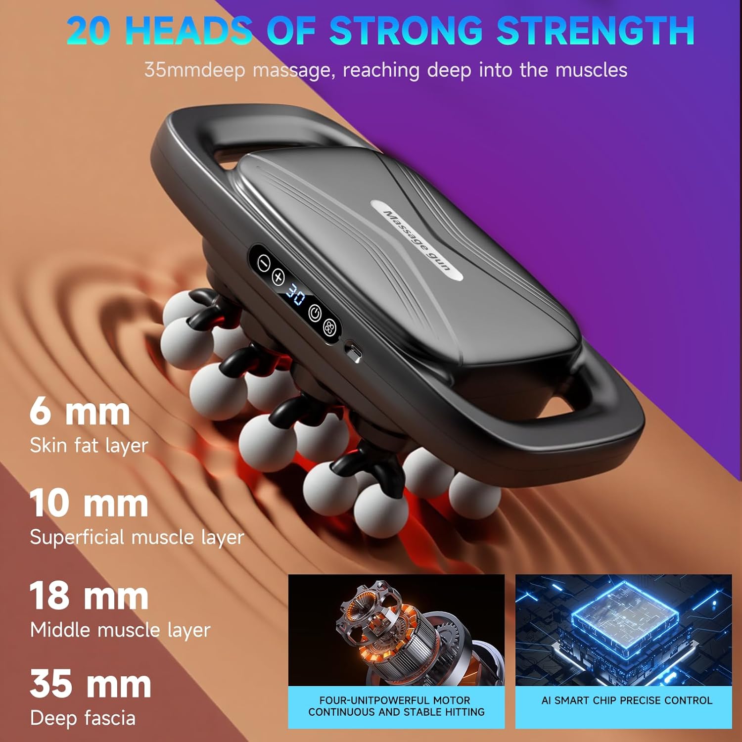 Upgraded 20-Head Massage Gun Set, Multi Head Massage Gun with 3 Modes & 30 Levels Intensities, Deep Tissue Massager Muscle Massage Guns for Body Muscle Pain Relief - Image 2