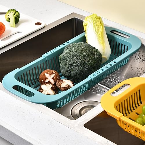 Miniatura 2 de FENGZIZH Escurridor de platos ajustable sobre el fregadero, cesta extensible para lavar frutas y verduras, estante de secado, cesta coladora