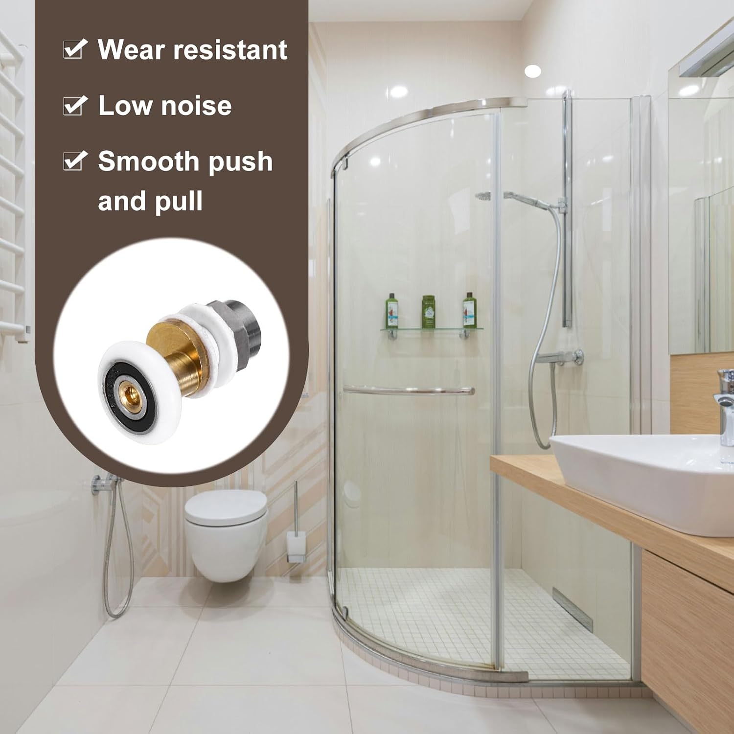 MECCANIXITY Shower Door Rollers Wheels, 20mm Diameter Bathroom Glass Shower Door Replacement Parts Runner Sliding Roller for Bathroom Glass Doors Kitchen, (White, Pack of 4)