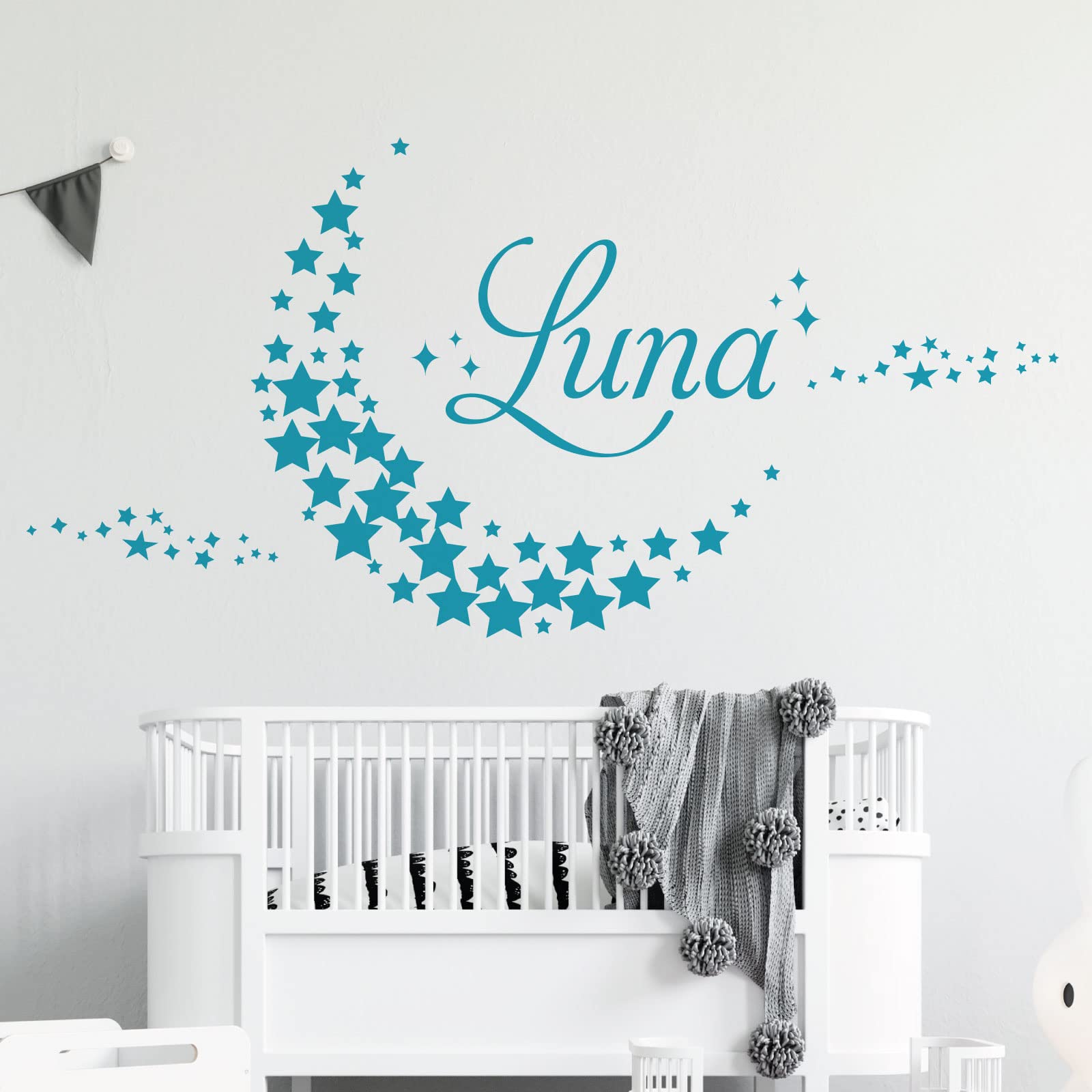Personalised Name - Moon Made of Stars - Nursery Vinyl Wall Decal Sticker [Medium] [Sky]