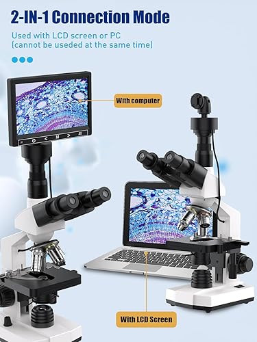 Miniatura 6 de Microscopio compuesto trinocular de laboratorio con aumento 40X-2500X, microscopio de doble visión para adultos, niños y estudiantes con pantalla de