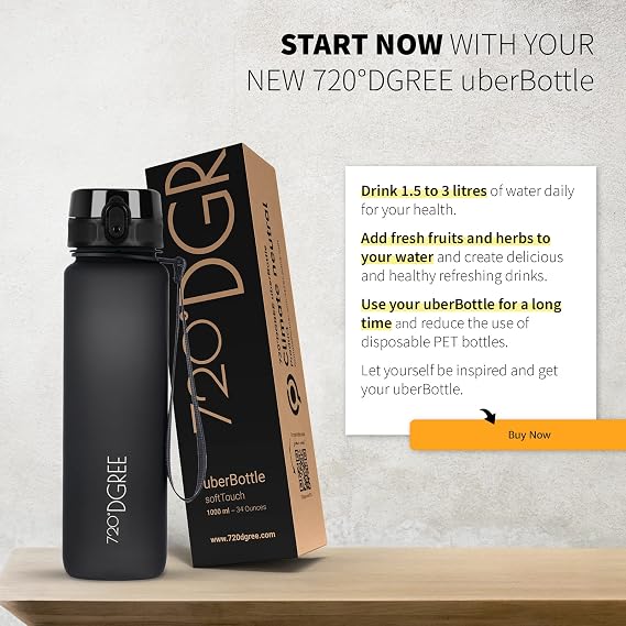 720°DGREE Water Bottle “uberBottle“ +Sieve - 350ml, 500ml, 650ml, 1L, 1.5l - BPA-Free Tritan, Leakproof, Reusable Drinking Bottle - Sports Bottle for Gym, Fitness, Kids, Bike, Travel, School, Office