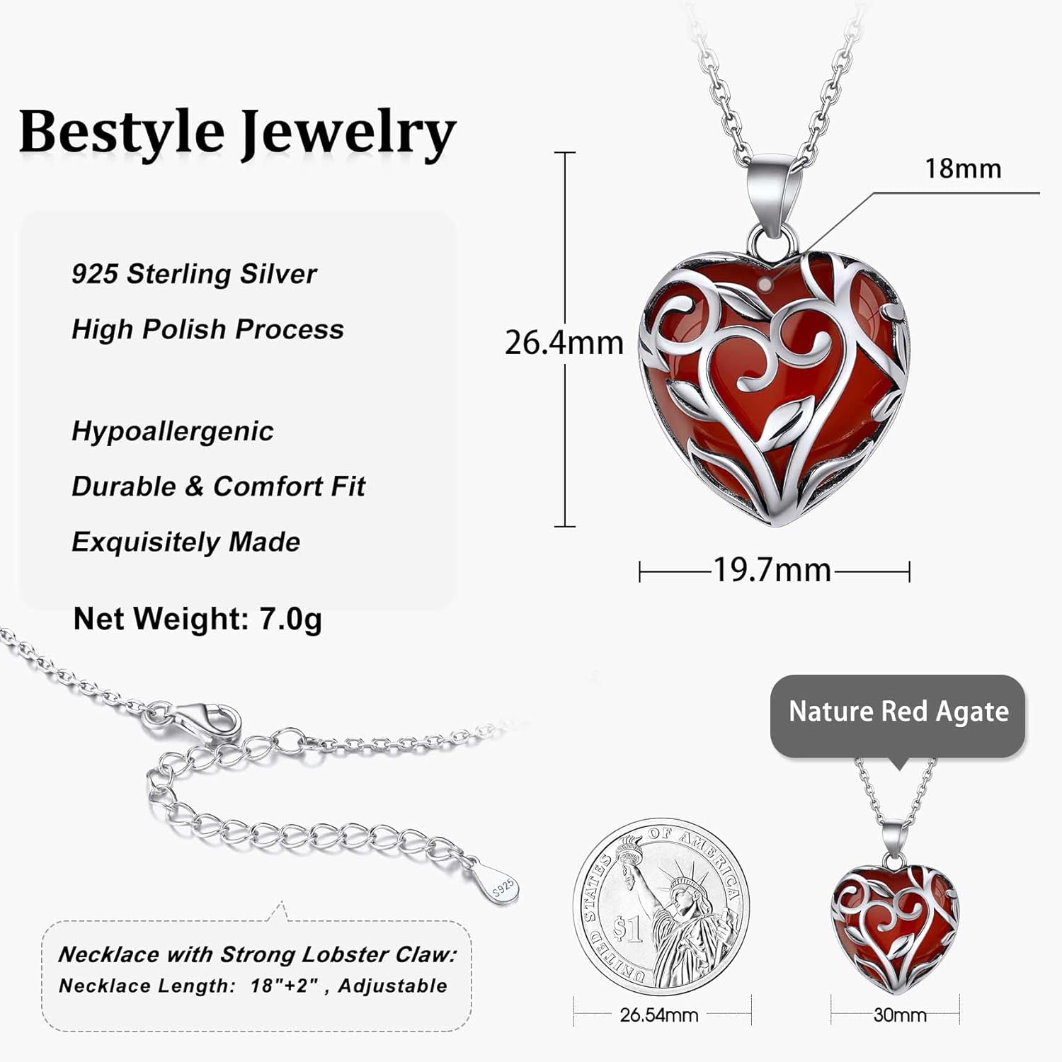 Bestyle Tree of Life Wrapped Healing Crystal Necklaces 12 Month Birthstone Pendant for Women, Crescent/Heart Gemstone Jewelry, Vintage Birthday Gifts/Energy Gift - Image 7