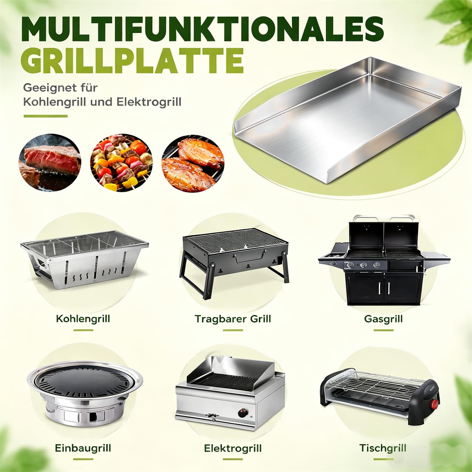 Nifogo Piastra per Barbecue 30 x 20 cm con 1 Spatole