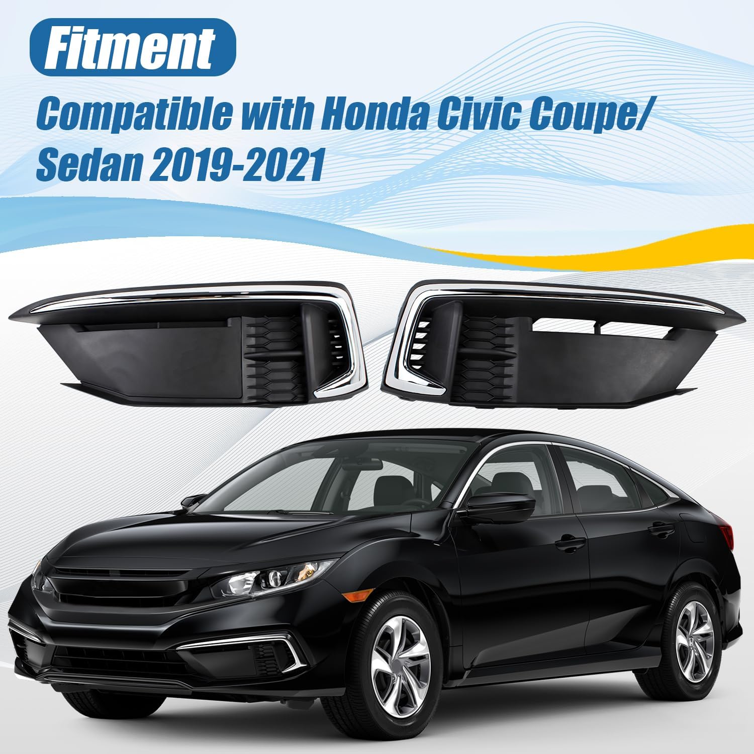 COOL STAR Front Bumper Fog Light Lamp Cover Bezel Set Compatible with Honda Civic Coupe/Sedan 2019 2020 2021 Replaces 71185-TBA-A50 71180-TBA-A50 Driver & Passenger Side