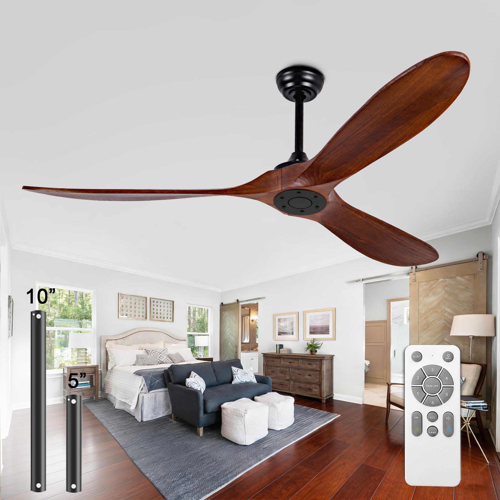 Quiet Ceiling Fan with Remote - Black/Walnut -11