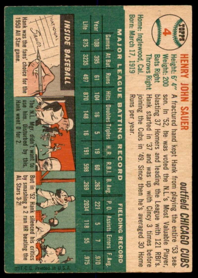 Hank Sauer Card 1954 Topps #4 - Slabbed Baseball Cards