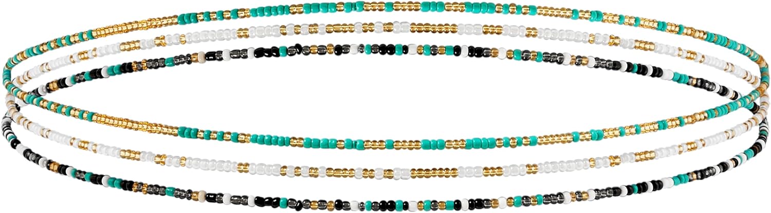 MINACHI Women's 3-Piece Body Chain Set with Colorful Rice Beads, Elastic Cord, Waist Chain, Bell Chain, Beach Style Jewelry