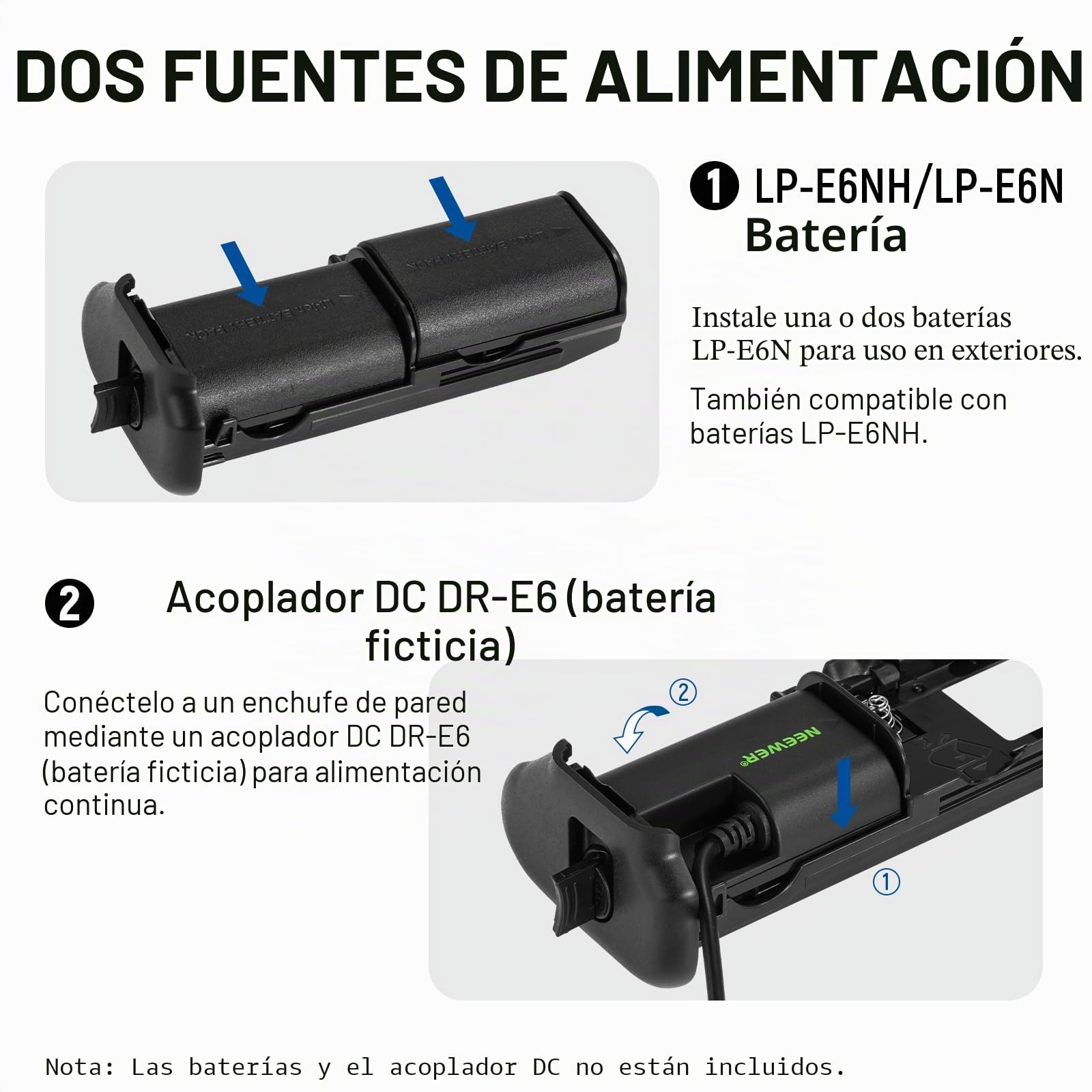 NEEWER Reemplazo de Empuñadura de Batería para BG-R10 Compatible con Canon EOS R5 R5C R6 R6 Mark II Cámaras sin Espejo, Alimentado por Baterías LP-E6N/LP-E6NH para Disparo Vertical Estable