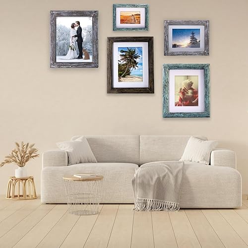 Miniatura 6 de Portarretratos blancos de 5 x 7 pulgadas, marco de madera maciza con vidrio HD, marcos de madera envejecida rústica natural envejecida para galería,