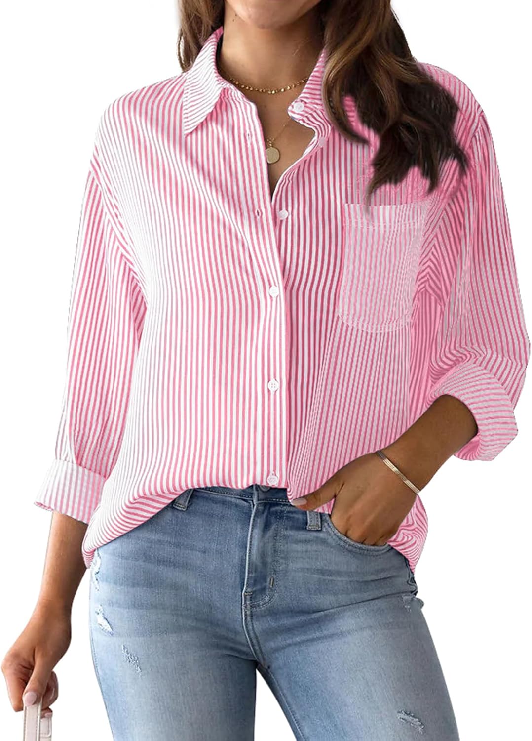 MINTLIMIT Women's Striped Button Down Shirts Long Sleeve Blouse Tops MINTLIMIT Women's Striped Button Down Shirts Long Sleeve Blouse Tops