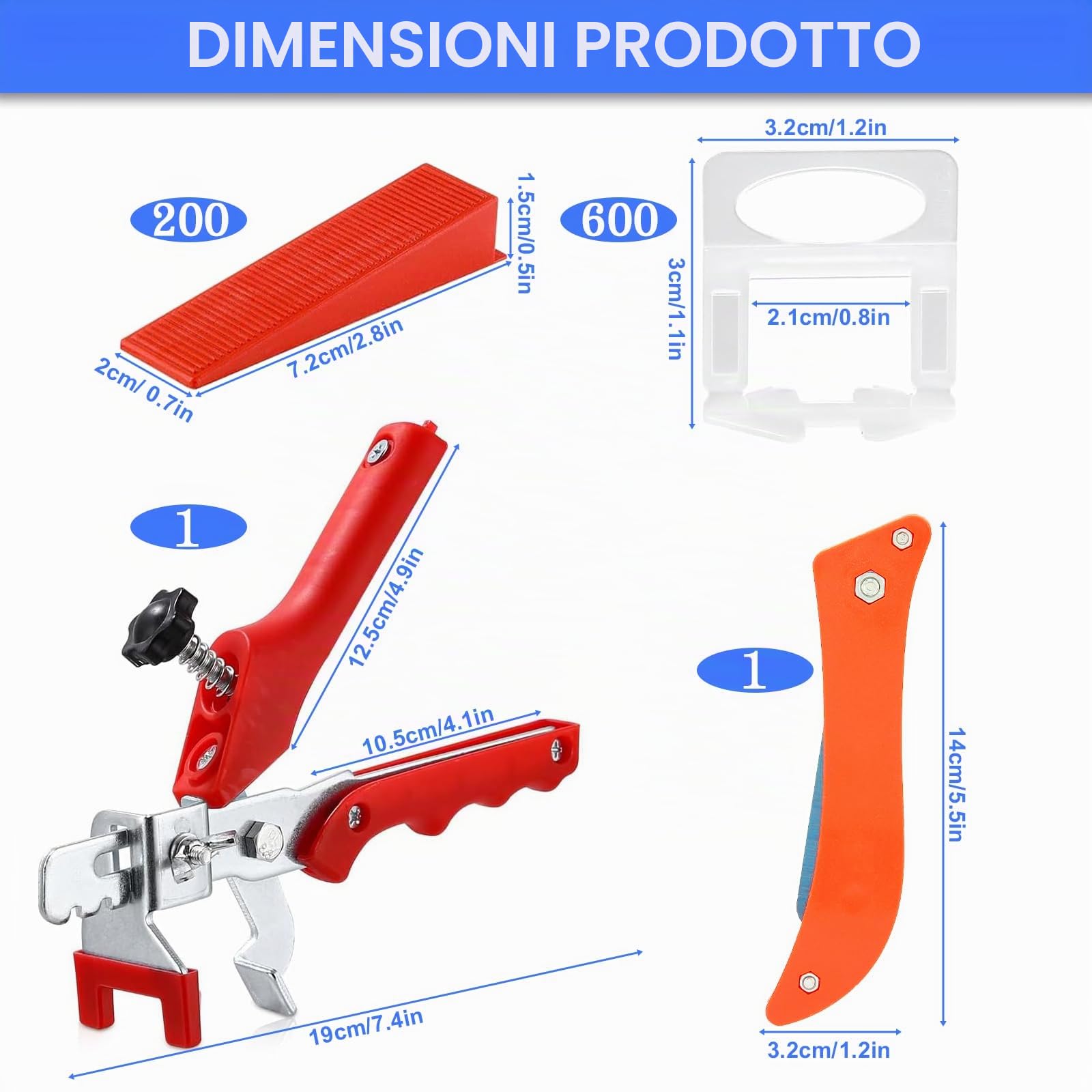 ENCOUN Niveladores de Azulejos, 600 Niveladores Espaciadores 2mm+200 Reutilizables Espaciador, 1Alicate de Instalación,1Cuchillo de Gancho, Sistema de Nivelación de Azulejos para DIY y Profesional