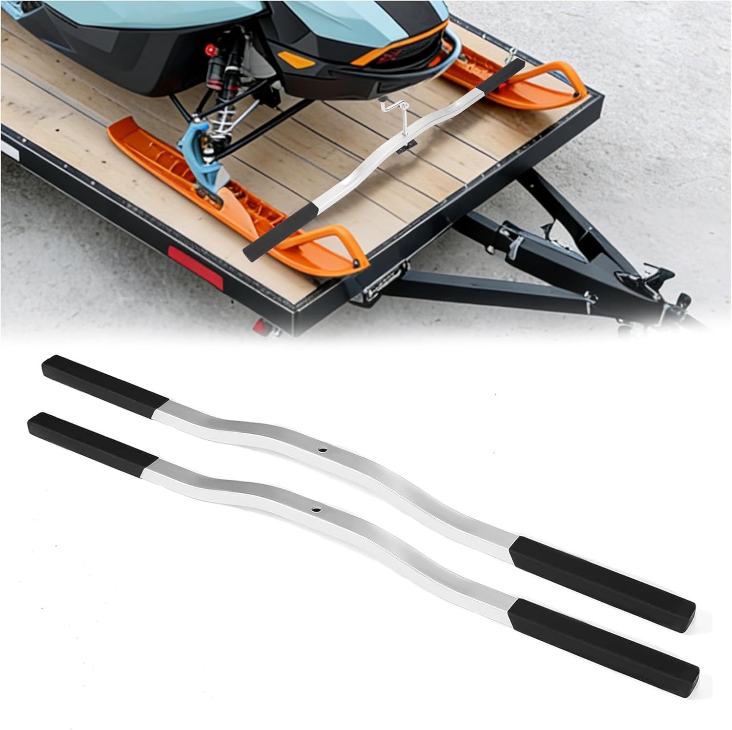 KUAFU 47" Snowmobile Trailer Ski Tie Down Hold Down Bar Snowmobile Trailer Accessories for Secure Transport 2PCs Black & Silvery
