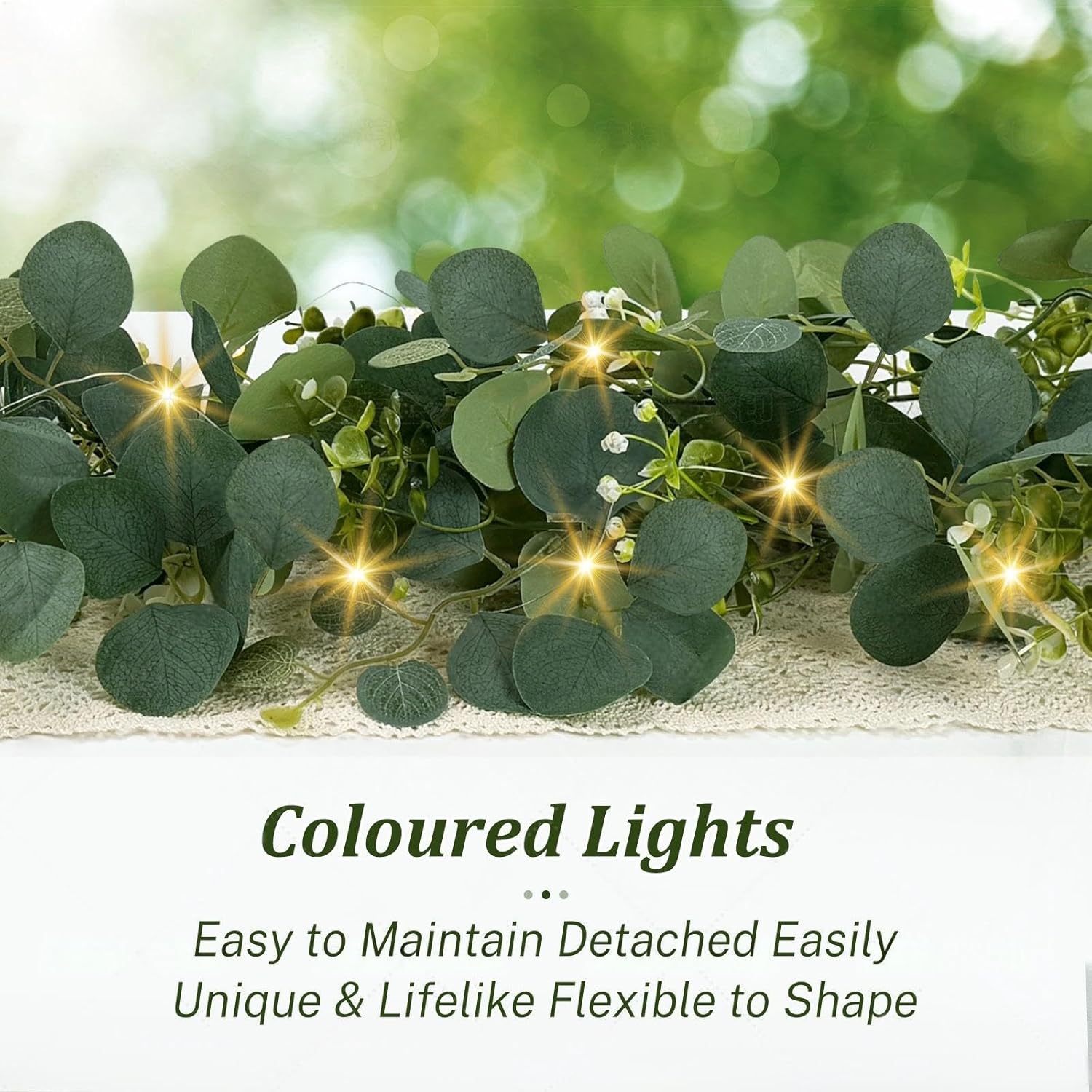 Eucalyptus Garland with Lights, 4 Packs 6FT Artificial Lighted Garland, Spring Summer Green Faux Garlands for Indoor Outdoor Home Decor Table Runner Wedding Arches Backdrops Decor