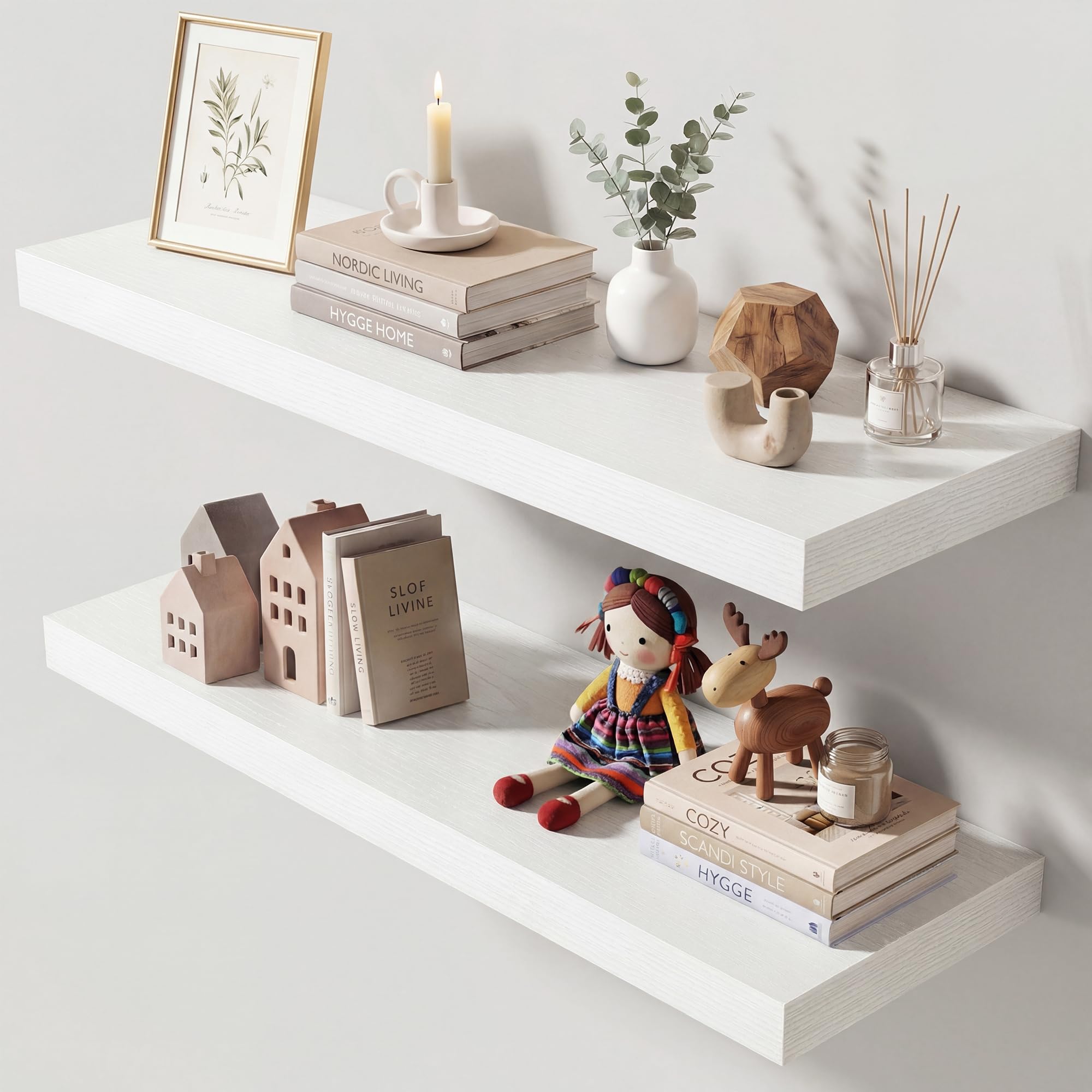 Dreamland 30 Inches Floating Shelves for Wall, 9.3" Deep Long Floating Shelves Set of 2, Large Display &amp; Storage Shelf, Wall Shelf for Bathroom Bedroom Living Room Kitchen Office, White