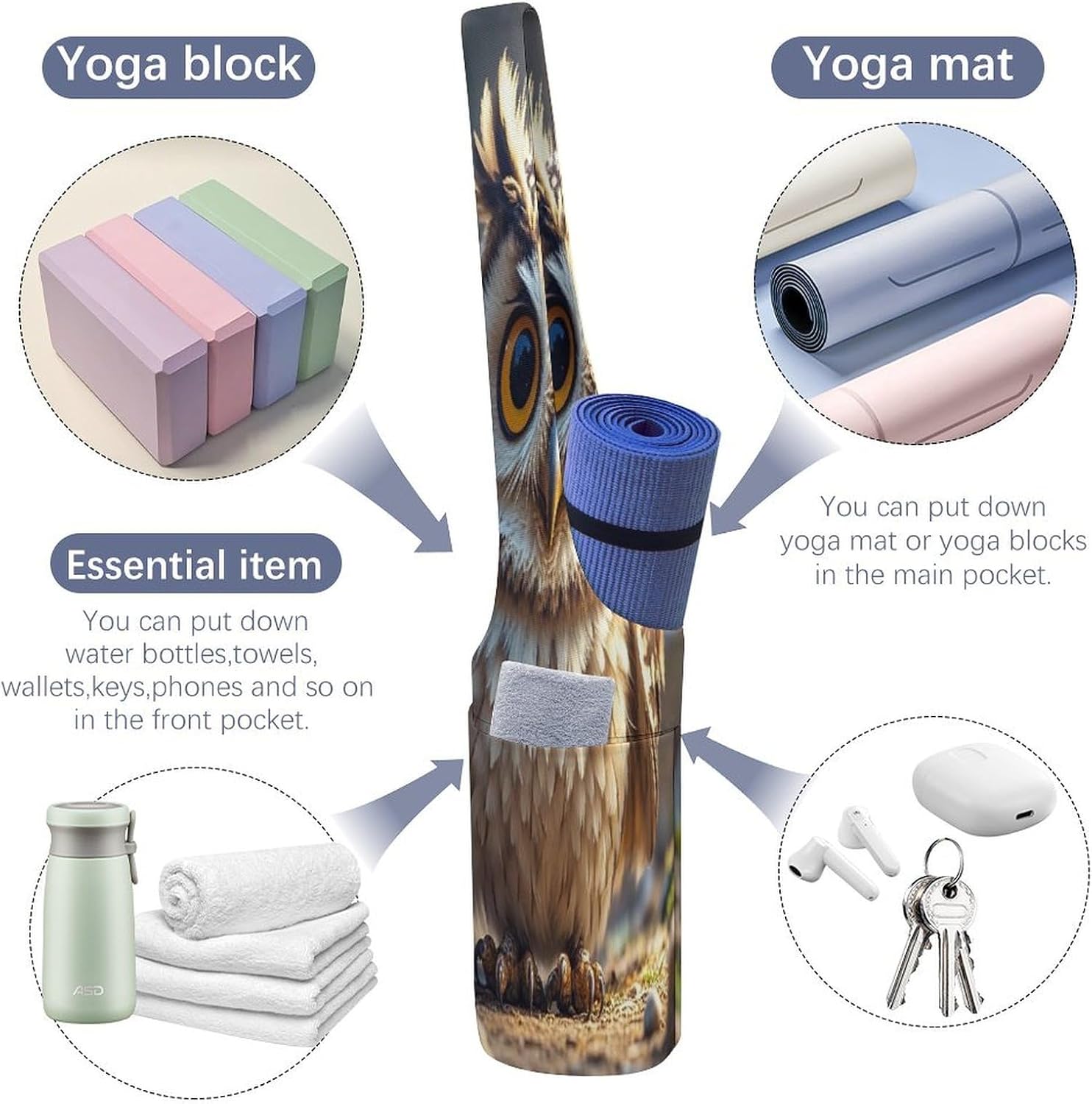 Cute Owls Canvas Yoga Mat Bag Pilates Bag image 5