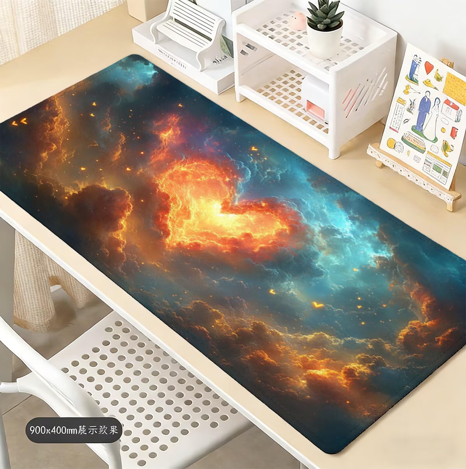 Kolorowa podkładka pod mysz XXL 1600 x 800 mm duża podkładka pod mysz dla graczy chmura pod ręką biurko szyte krawędzie wodoodporna antypoślizgowa, do komputera, laptopa poprawia dokładność i szybkość