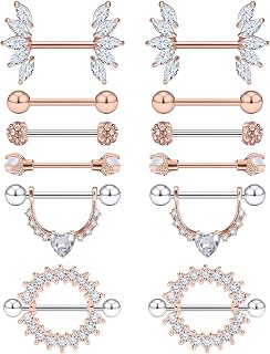 14G Surgical Steel Nipple Rings Nipple Shield Barbell Ring Bar Nipple Piercing Jewelry for Women Clear Diamond CZ Set