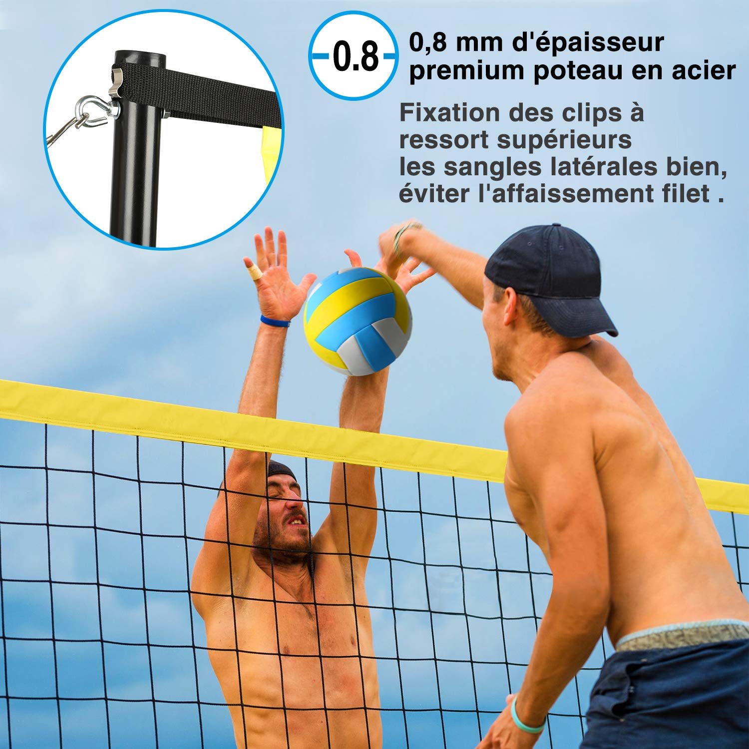 Vanku Filet de Badminton Volley-Ball Tennis Extérieurs Portable Réglable en Hauteur 9.75M x 0.9M