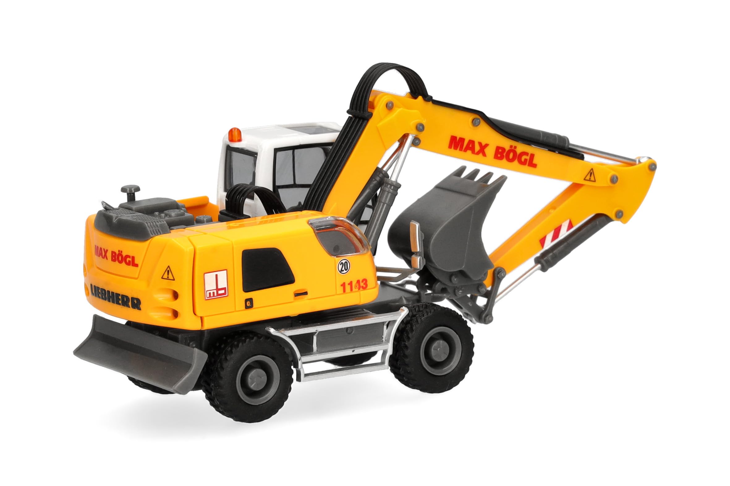 Herpa LKW Modell Liebherr Mobilbagger A920 Max Bögl, Miniatur im Maßstab 1:87, Sammlerstück, Made in Germany, Kunststoff