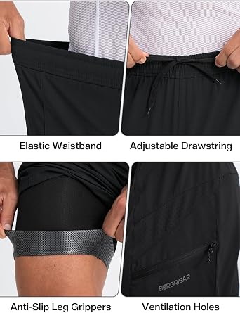 BERGRISAR Men's 2 in 1 Mountain Bike Shorts 3D Padded Cycling Shorts