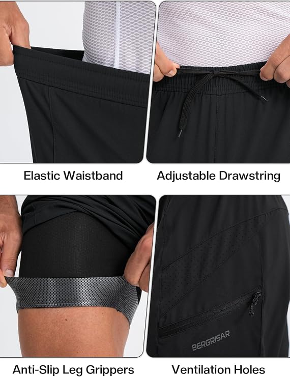 BERGRISAR Men's 2 in 1 Mountain Bike Shorts 3D Padded Cycling Shorts