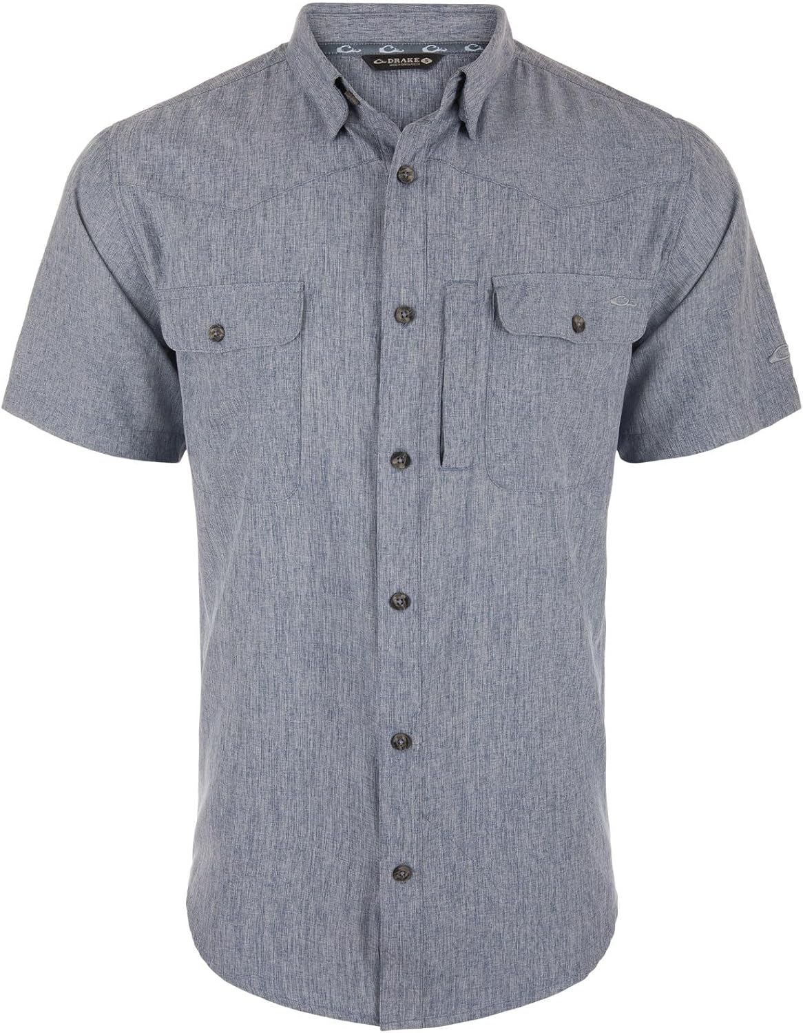 Drake Waterfowl Men's Cinco Ranch Chambray Performance Short Sleeve Shirt - Lightweight Quick-Drying Casual Button-Down Shirt
