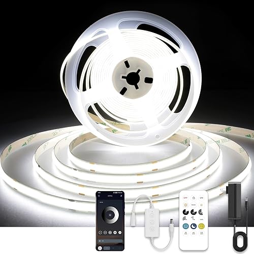 Miniatura 18 de COB - Tira de luces LED con control remoto, tiras de luz LED regulables de color blanco cálido de 24 V, 9.84 pies, luces LED de alto brillo de 3000