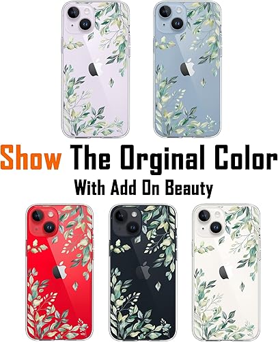 Miniatura 3 de Funda diseñada para iPhone 14, para niñas y mujeres, ajuste delgado, transparente, lindo árbol verde, hojas de otoño, flores vintage, patrón floral,