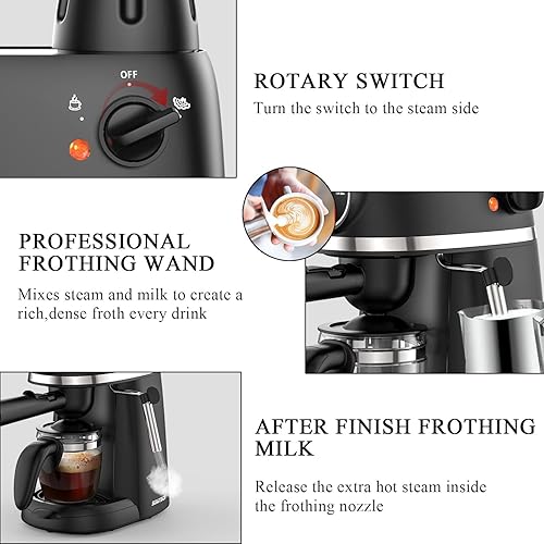 Miniatura 3 de SOWTECH Máquina de expreso, máquina de capuchino con espumador de leche de vapor, cafetera de café con leche de 3.5 bar con jarra