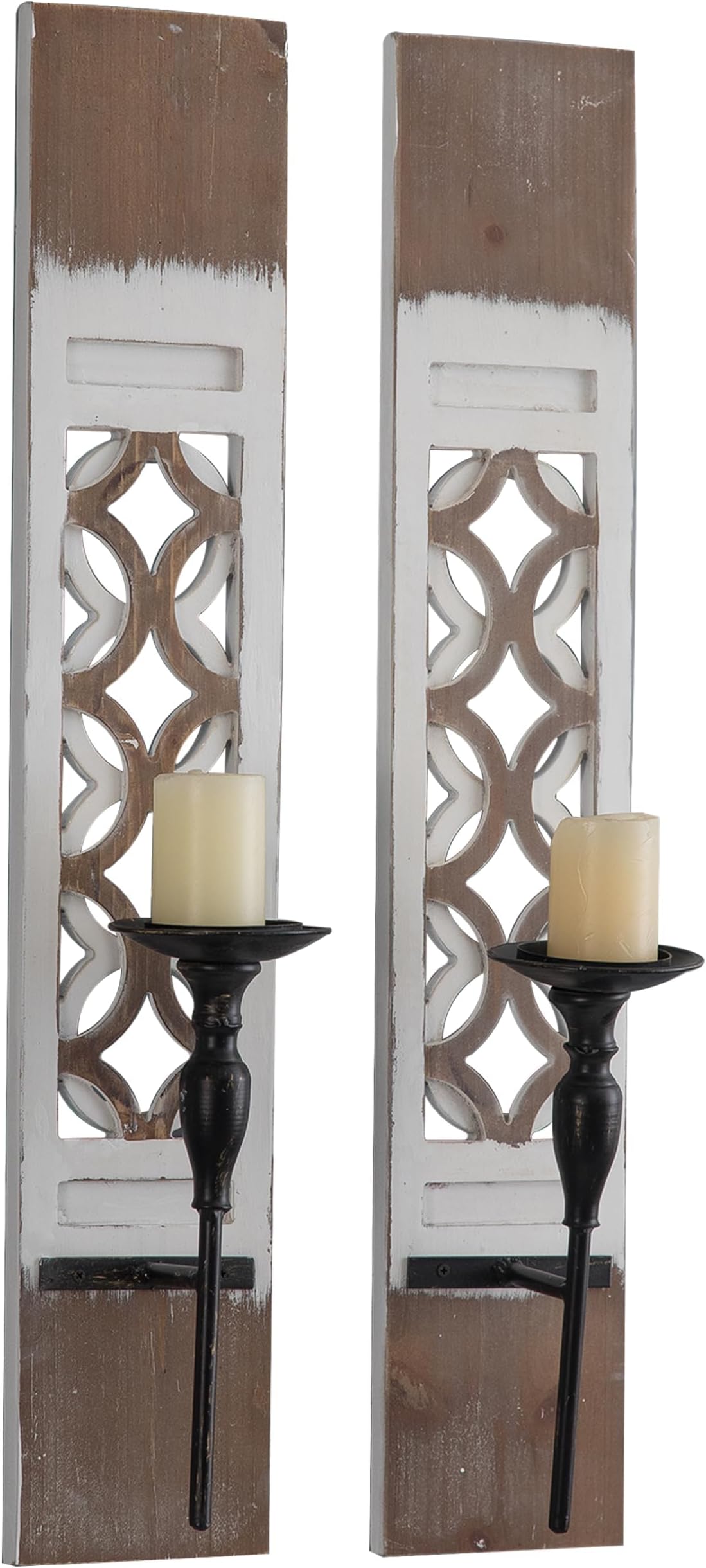 SOFE 28 Inch Long Candle Sconces - Set of 2, Wood Farmhouse Wall Candle Holders for Pillar Candles, Antique Hanging Sconce, Large Wall Art Decor