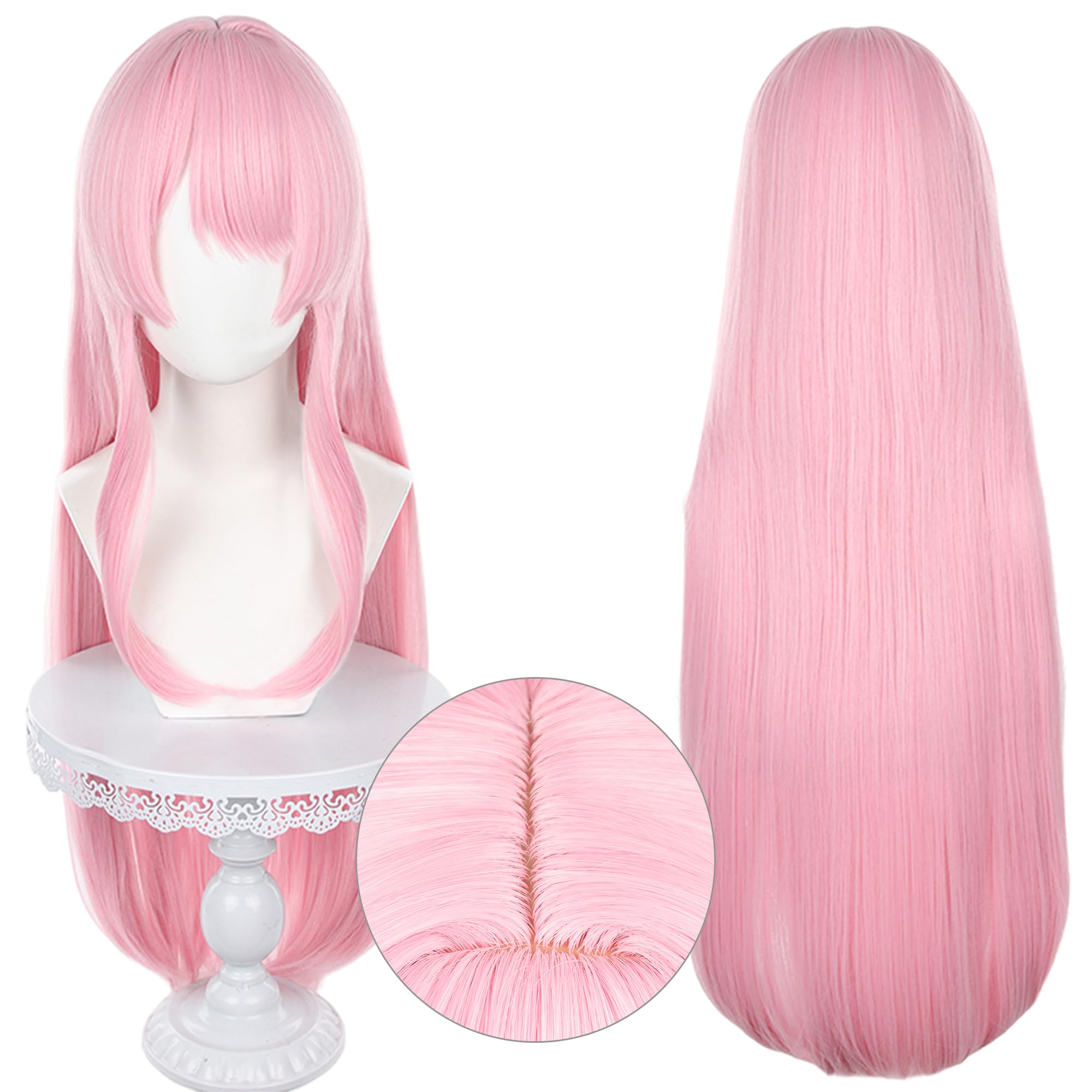maysuwellCosplay Wig for Anime, Long Pink Straight Hair with Bangs for Women Halloween, Anime Con, Party