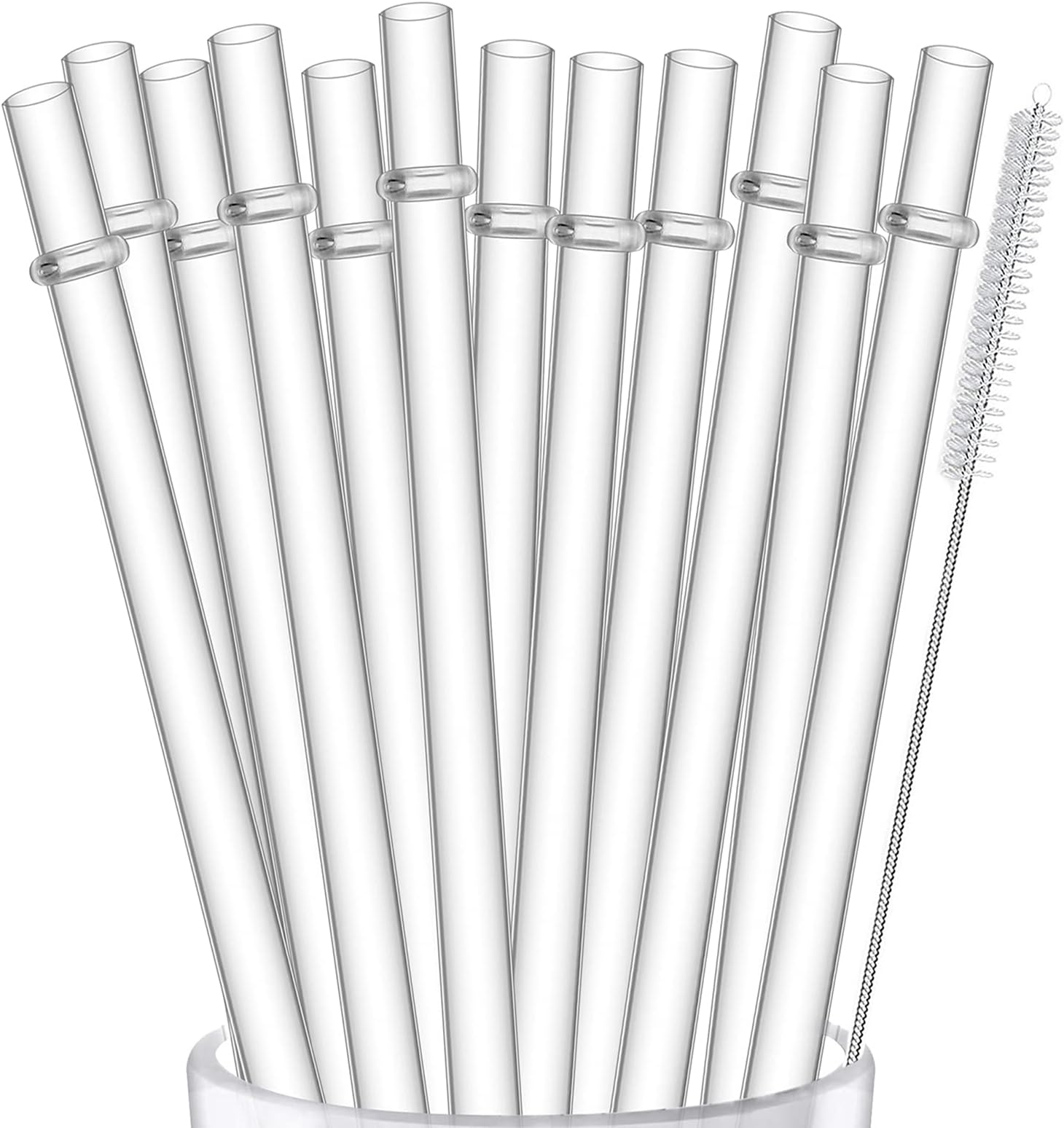 ALINK 12-Pack Reusable Plastic Clear Straws, 13 inch Extra Long Tumbler Straws for Stanley Cups, 1 Gallon, 64 oz 40 oz 32 oz Water Bottles, Plus Cleaning Brush