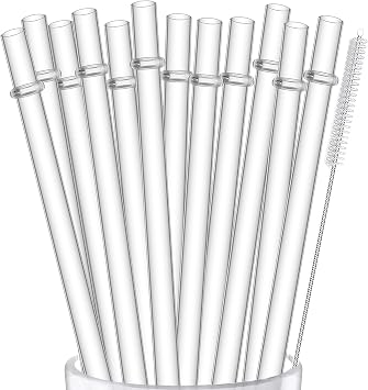 ALINK 12-Pack Reusable Plastic Clear Straws, 13 inch Extra Long Tumbler Straws for Stanley Cups, 1 Gallon, 64 oz 40 oz 32 oz Water Bottles, Plus Cleaning Brush