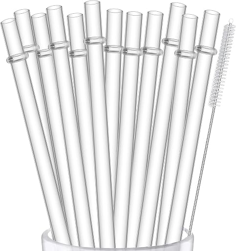 ALINK 12-Pack Reusable Plastic Clear Straws, 13 inch Extra Long Tumbler Straws for Stanley Cups, 1 Gallon, 64 oz 40 oz 32 oz Water Bottles, Plus Cleaning Brush