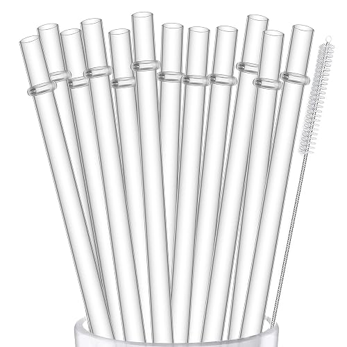 ALINK 12-Pack Reusable Plastic Clear Straws, 13 inch Extra Long Tumbler Straws for Stanley Cups, 1 Gallon, 64 oz 40 oz 32 oz Water Bottles, Plus Cleaning Brush
