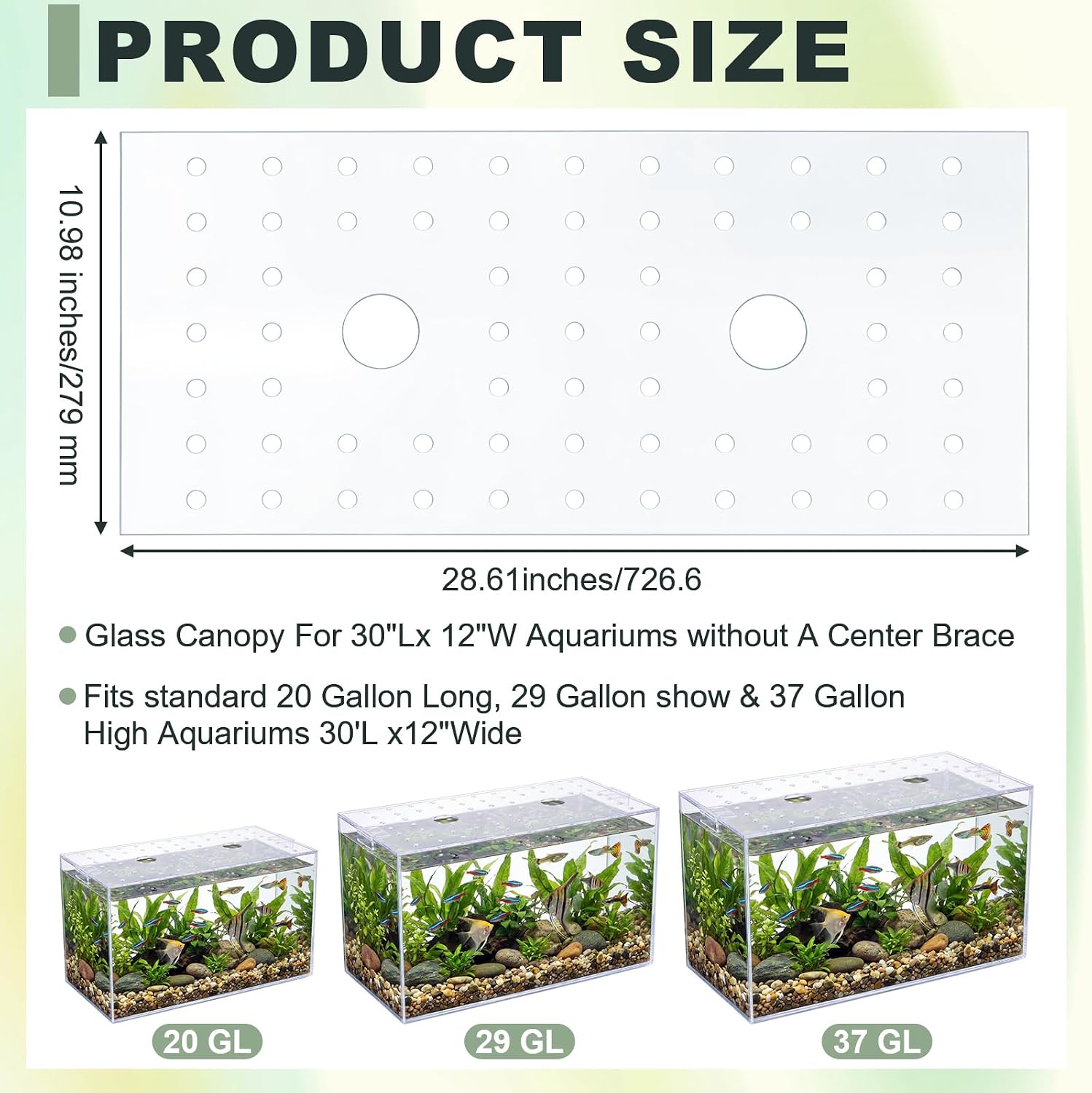 Sieral Clear Aquarium Polycarbonate Canopy Set with 30 Cover Clips 28.61 x 10.98 x 0.12 Inches for 20/29/37 Gallon Without Center Brace Aquariums Cover Anti-Jump Net Canopy