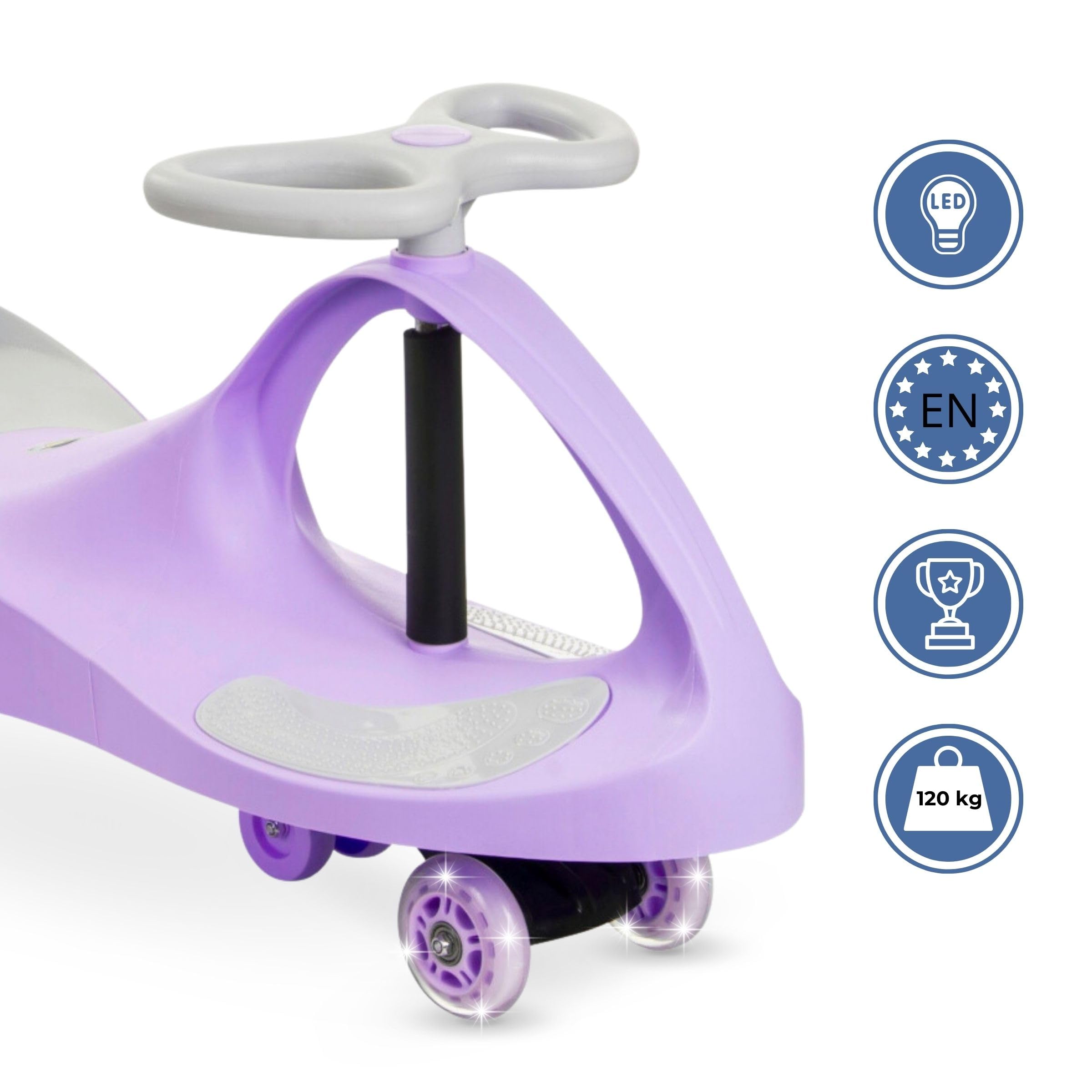 Coche para bebés 3+, TwistCar, Coche para niños pequeños, Vehículo para niños y niñas, Coche Giratorio con Volante, Ruedas de Goma, Capacidad de Carga hasta 120 kg, LED púrpura