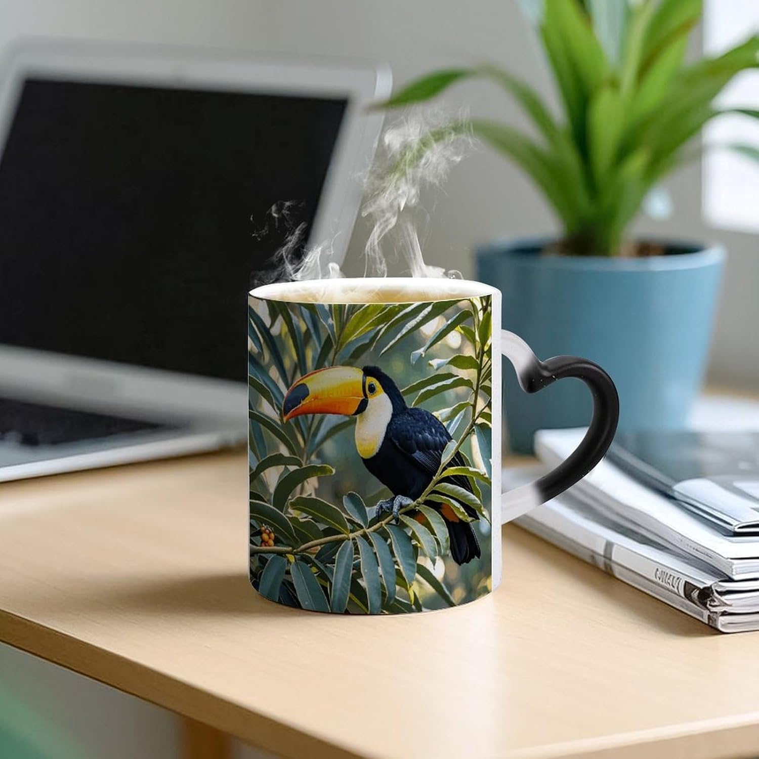Color Changing Mugs Toucan Heat Sensitive Coffee Mug Novelty Ceramic Cup with Handle Magic Cups Temperature Changing Coffee Tumblers for Women Men Funny Gifts 11 Oz