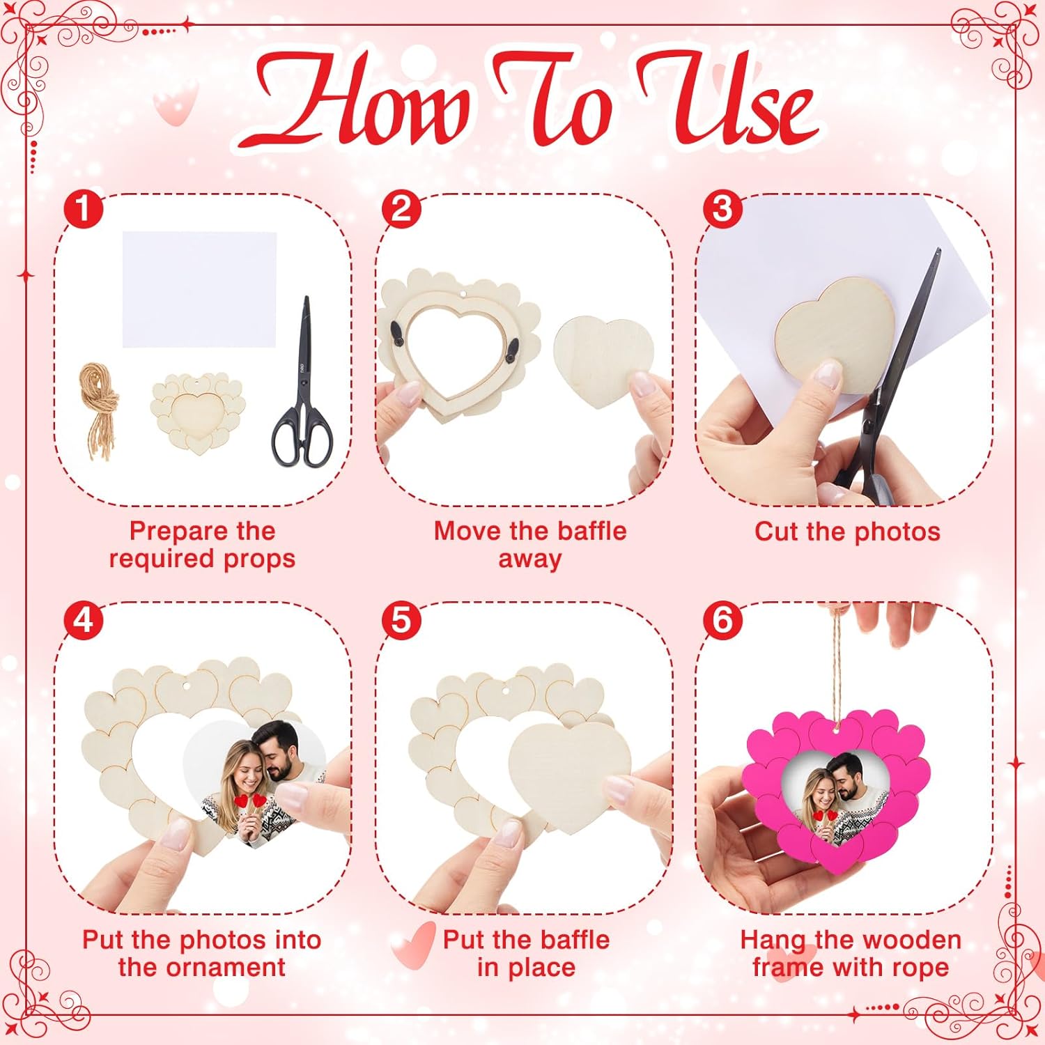 Thyle 36 Pcs Valentines Day Crafts DIY Unfinished Heart Picture Frames Craft Kit Wooden Frames with Hanging Ropes for Valentine's Day Anniversary Wedding Handmade Craft Home Decor